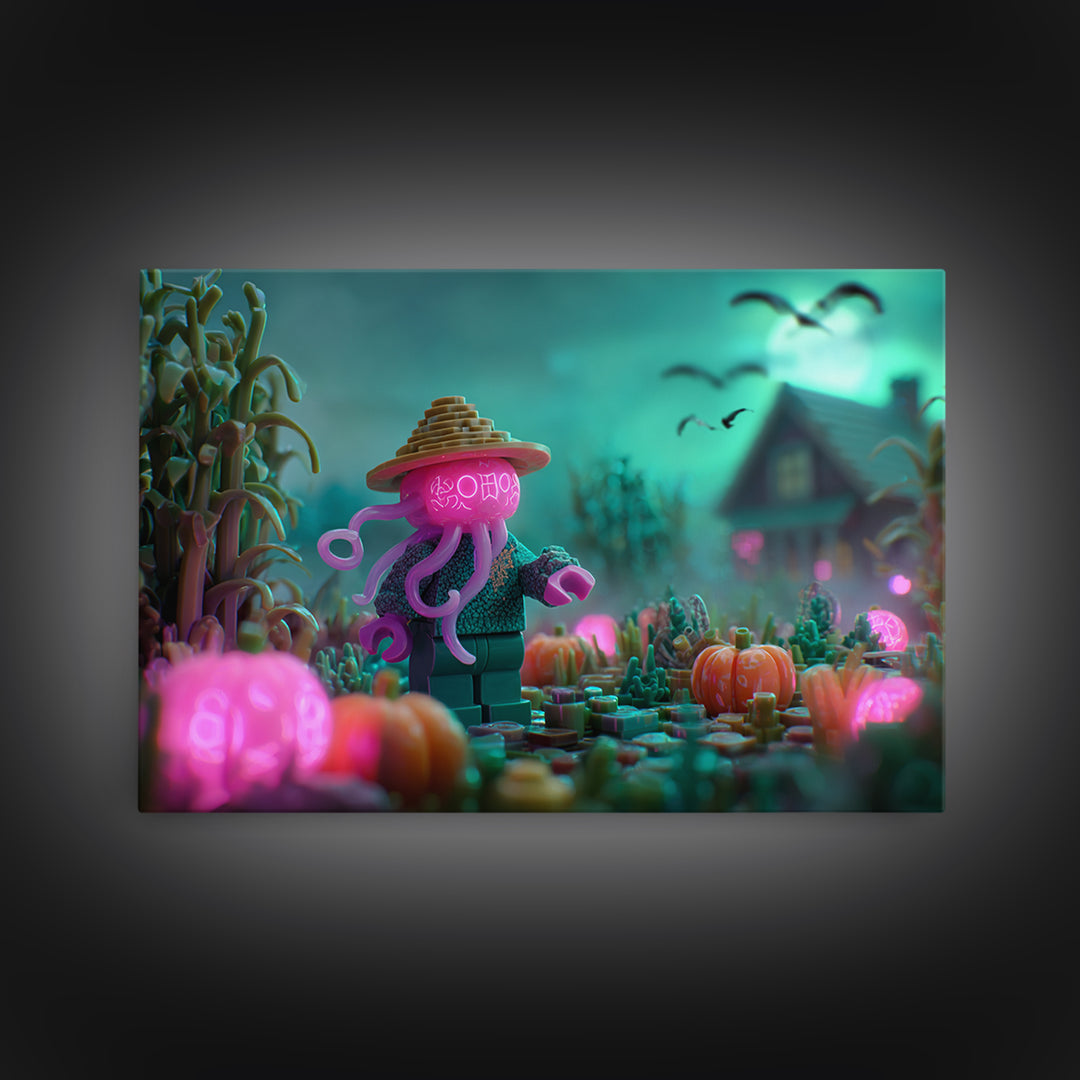 The Harvest Of The Eldritch Field, 80s Halloween Wall Art, Landscape Wall Art, Canvas Print, Retro Halloween Decor, Neon Wall Art