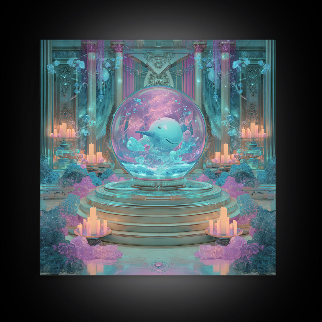 The Oracle Of The Glass Depths, Synthwave Halloween Art, Square Wall Art, Framed Canvas Print, Retro Halloween Decor, Neon Wall Art