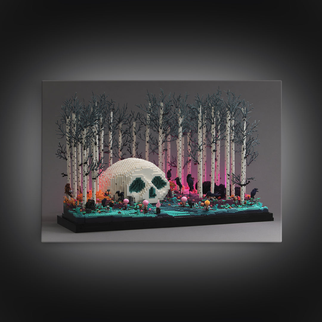 The Sleeper In The Birch Grove, Vaporwave Halloween Decor, Landscape Wall Art, Canvas Print, Retro Halloween Decor, Neon Wall Art