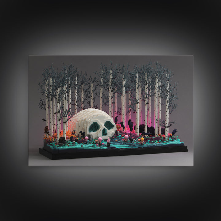The Sleeper In The Birch Grove, Vaporwave Halloween Decor, Landscape Wall Art, Canvas Print, Retro Halloween Decor, Neon Wall Art