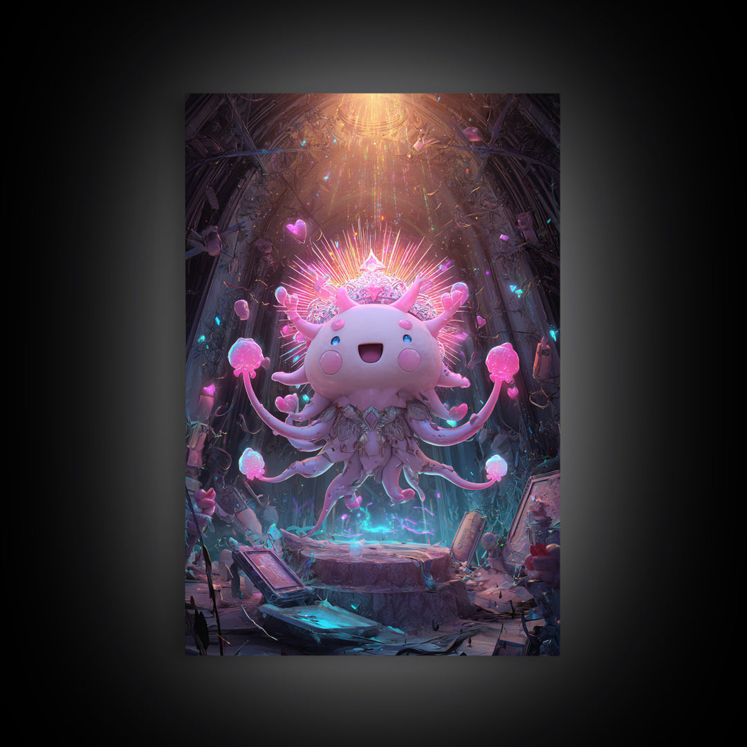 The Crown Of The Tentacled Saint, Synthwave Halloween Art, Vertical Wall Art, Canvas Print, Retro Halloween Decor, Neon Wall Art