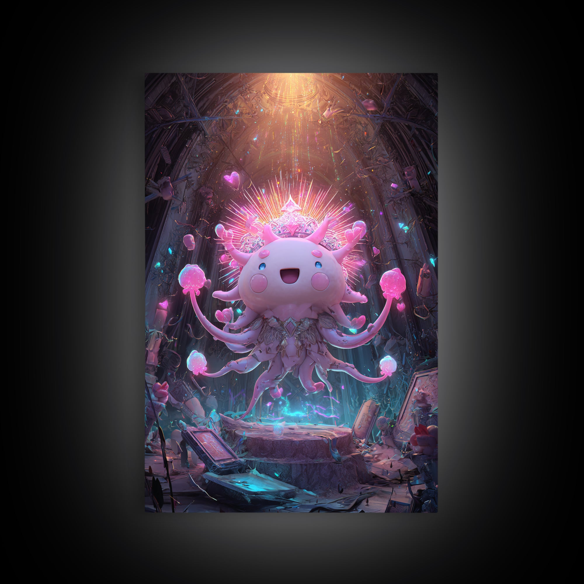 The Crown Of The Tentacled Saint, Synthwave Halloween Art, Vertical Wall Art, Canvas Print, Retro Halloween Decor, Neon Wall Art