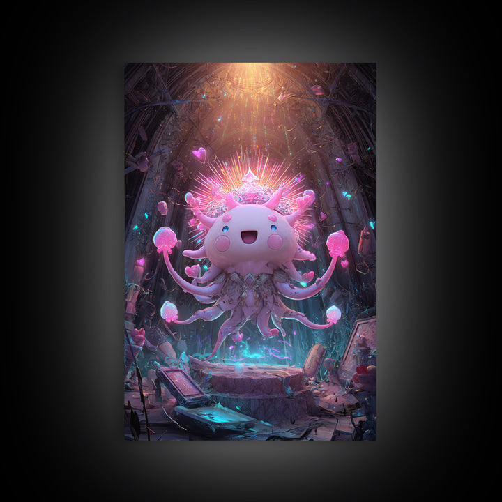 The Crown Of The Tentacled Saint, Synthwave Halloween Art, Vertical Wall Art, Canvas Print, Retro Halloween Decor, Neon Wall Art