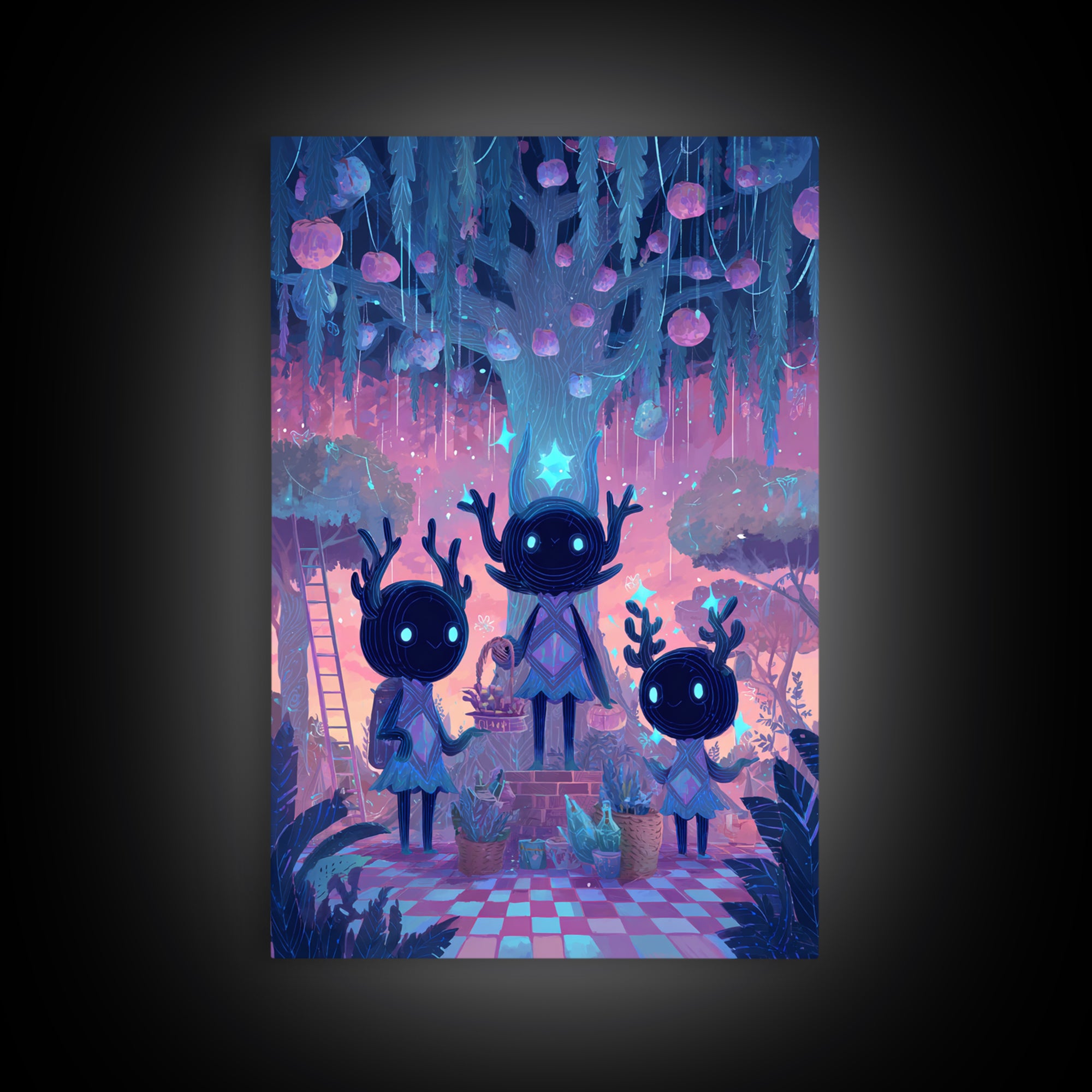 The Children Of The Star Orchard, Vaporwave Halloween Decor, Vertical Wall Art, Canvas Print, Retro Halloween Decor, Neon Wall Art