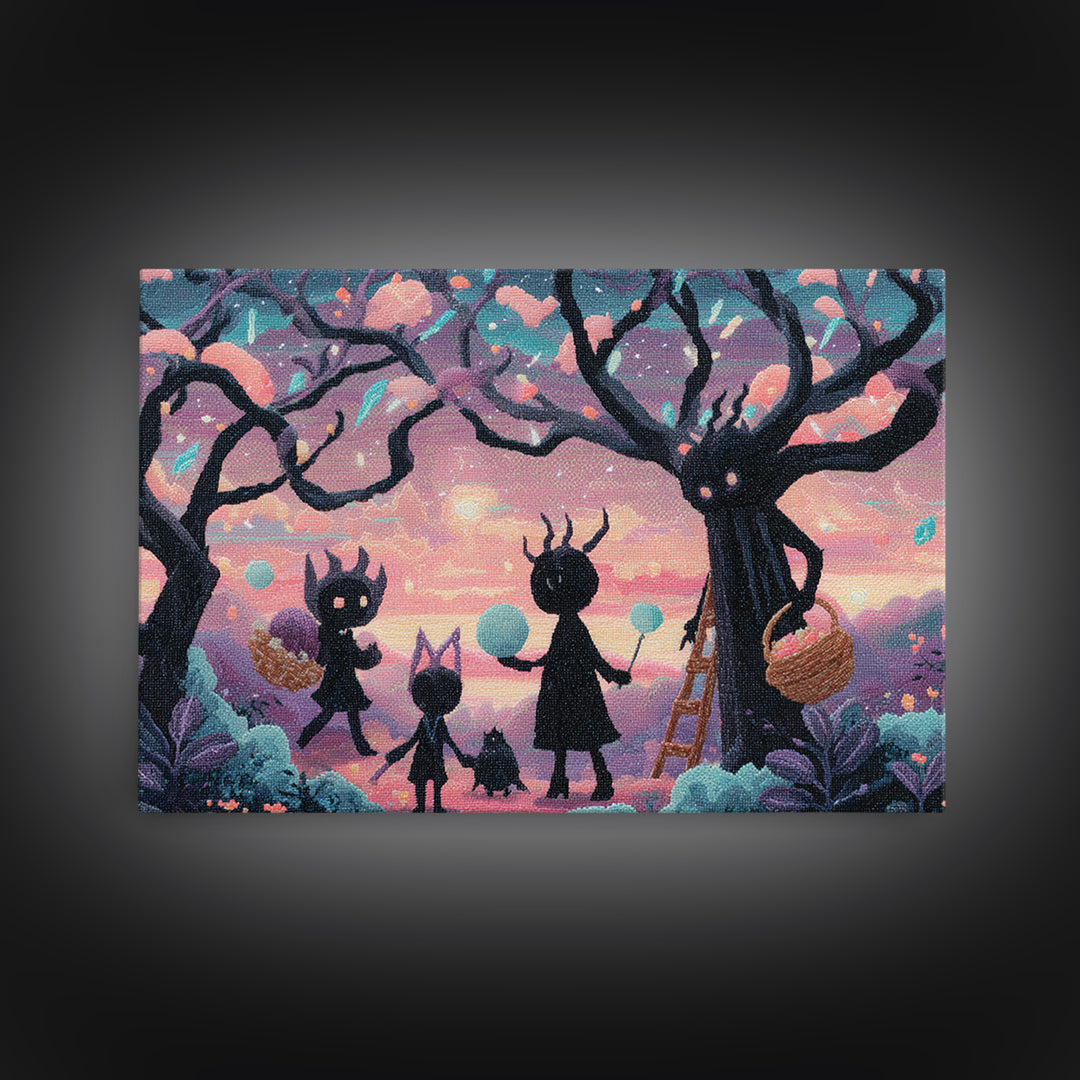 The Children Of The Star Orchard, Vaporwave Halloween Decor, Landscape Wall Art, Framed Canvas Print, Retro Halloween Decor, Neon Wall Art