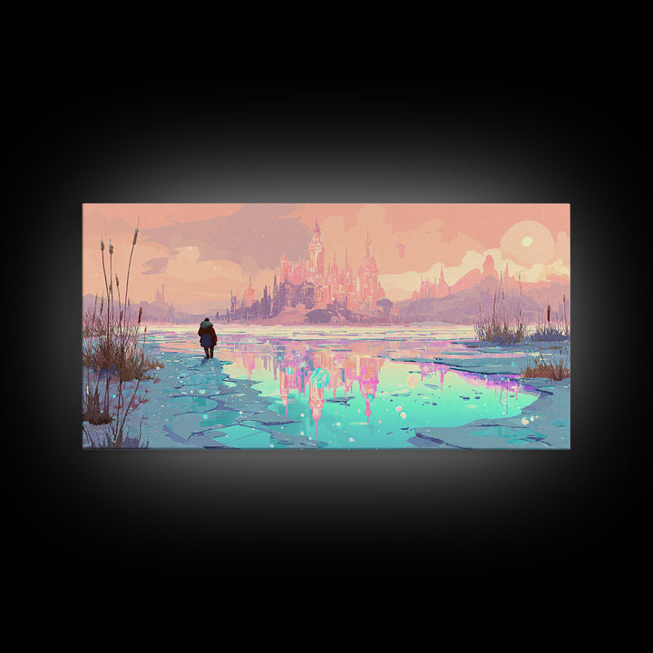 The Frost Beyond Carcosa, 80s Halloween Wall Art, Wide Panoramic Art, Canvas Print, Retro Halloween Decor, Neon Wall Art, Horror Wall Art