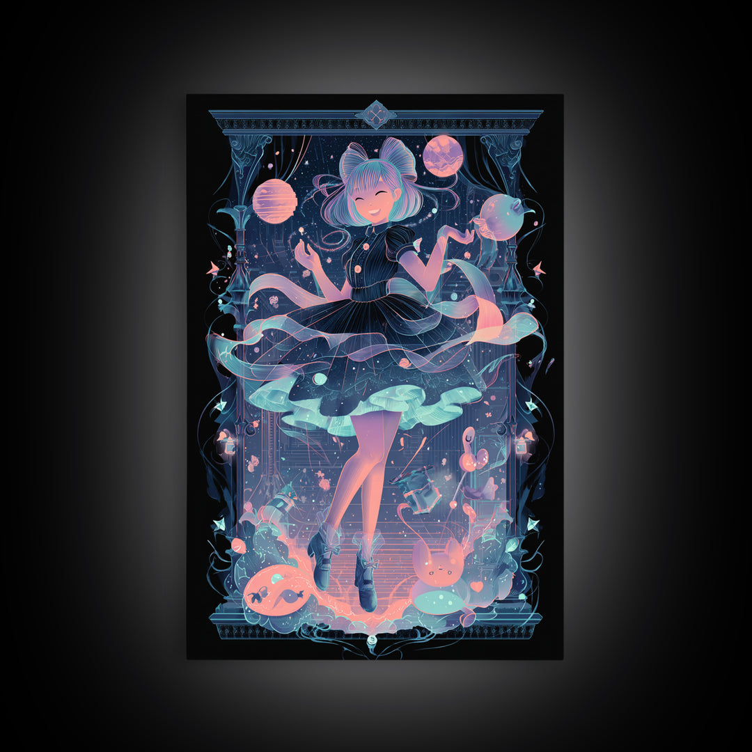 The Seamstress Of Living Nebulae, 80s Halloween Wall Art, Vertical Wall Art, Canvas Print, Retro Halloween Decor, Neon Wall Art