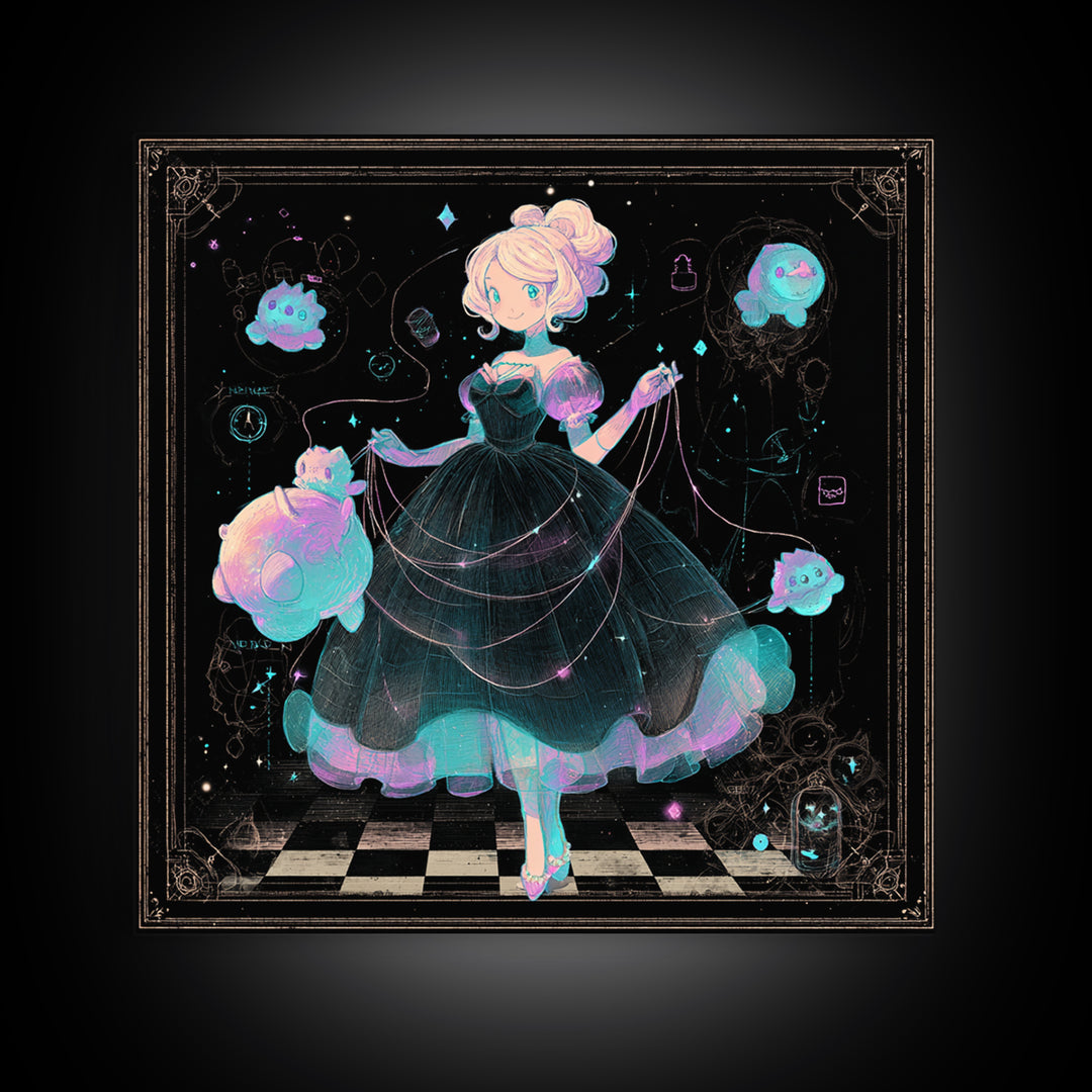 The Seamstress Of Living Nebulae, 80s Halloween Wall Art, Square Wall Art, Canvas Print, Retro Halloween Decor, Neon Wall Art