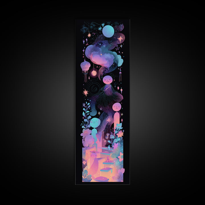 The Seamstress Of Living Nebulae, Vaporwave Halloween Decor, Tall Narrow Wall Art, Canvas Print, Retro Halloween Decor, Neon Wall Art