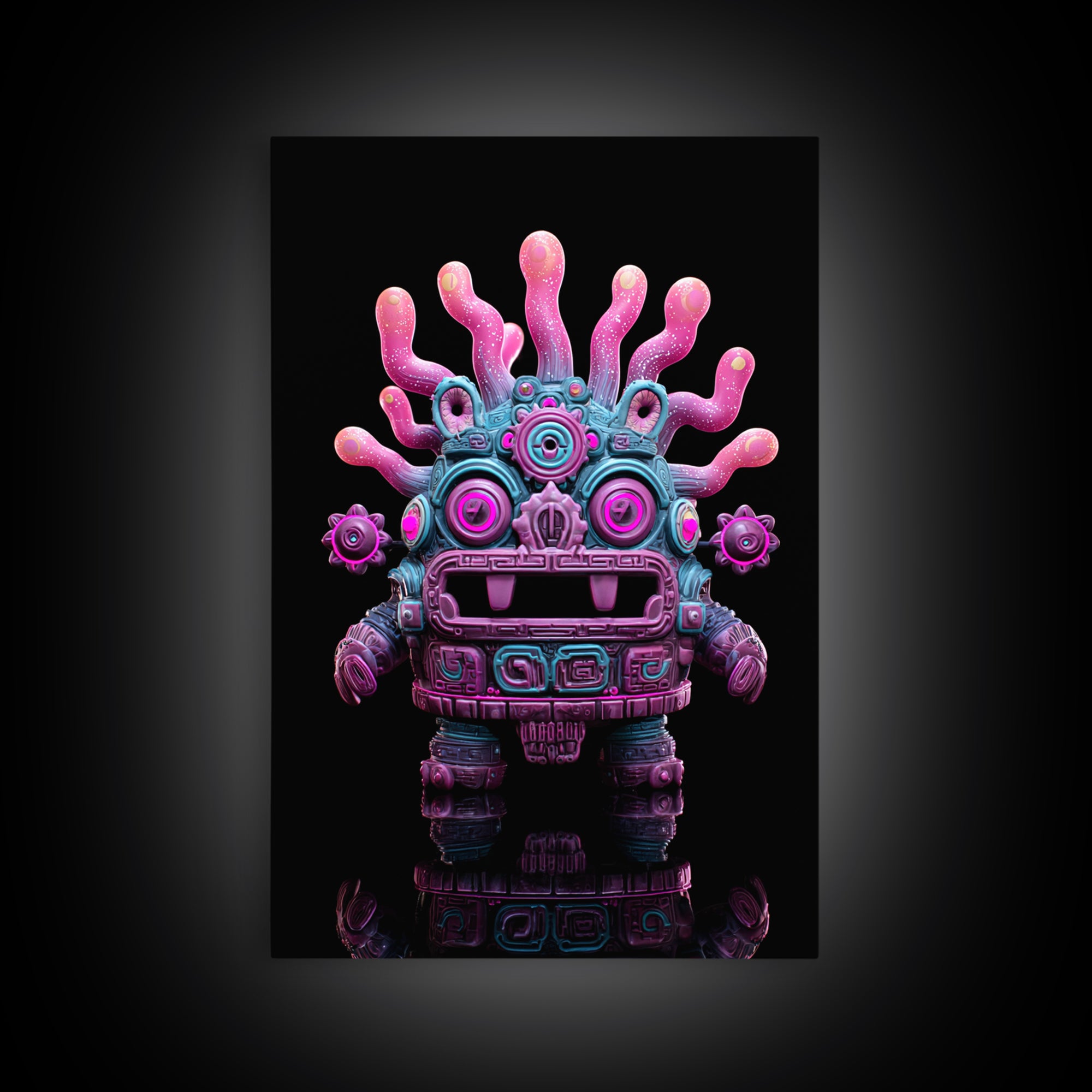 The Mask Of The Crawling God, Vaporwave Halloween Decor, Vertical Wall Art, Canvas Print, Retro Halloween Decor, Neon Wall Art