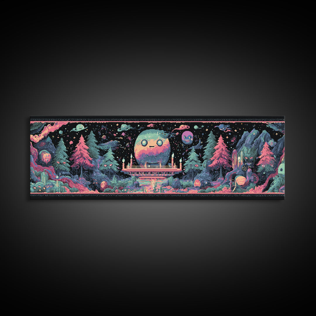 The Candelit Ark Of Forgotten Stars, Cosmic Synthwave Horror, Extra Wide Wall Art, Canvas Print, Retro Halloween Decor, Neon Wall Art