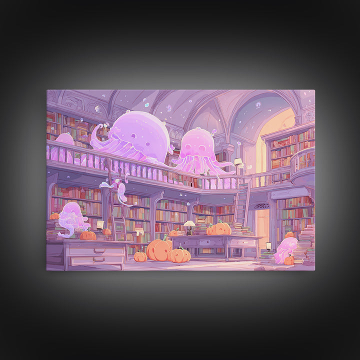 The Archivist Of Dreaming Bones, 80s Halloween Wall Art, Landscape Wall Art, Framed Canvas Print, Retro Halloween Decor, Neon Wall Art