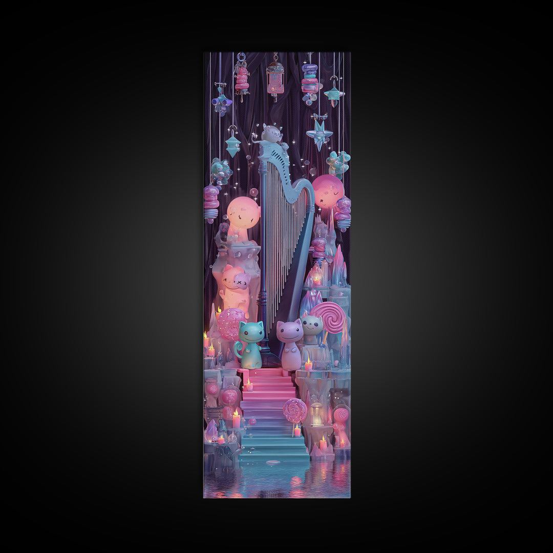 The Harpist Of Abyssal Sleep, 80s Halloween Wall Art, Tall Narrow Wall Art, Canvas Print, Retro Halloween Decor, Neon Wall Art