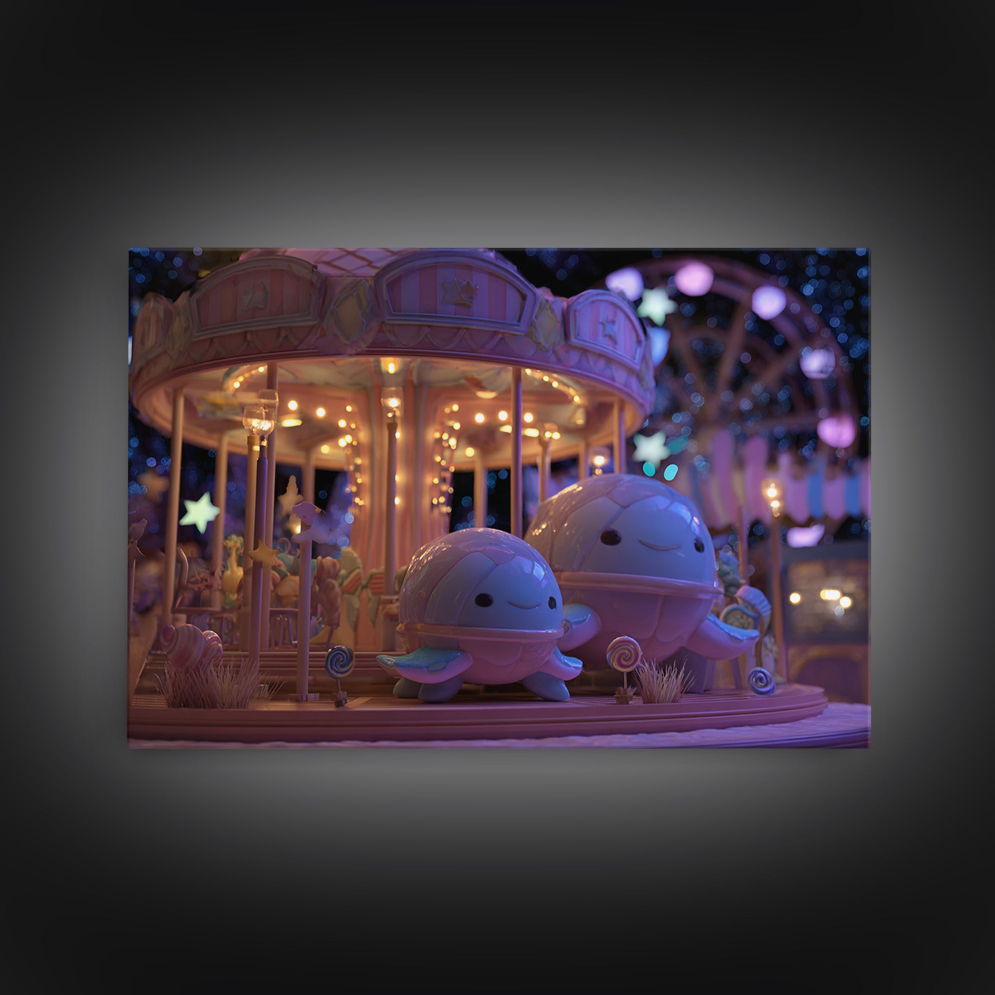 The Carousel Of Sleeping Planets, Vaporwave Halloween Decor, Landscape Wall Art, Canvas Print, Retro Halloween Decor, Neon Wall Art
