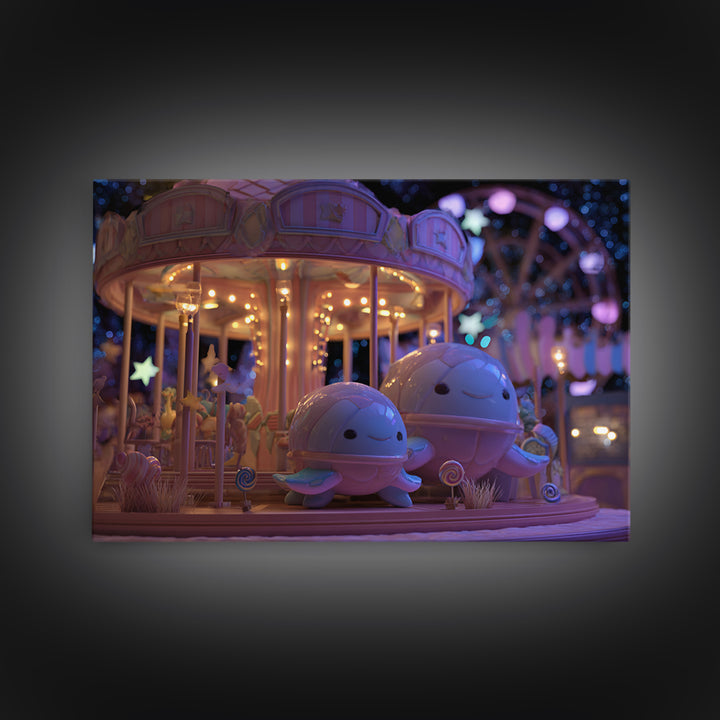 The Carousel Of Sleeping Planets, Vaporwave Halloween Decor, Landscape Wall Art, Canvas Print, Retro Halloween Decor, Neon Wall Art