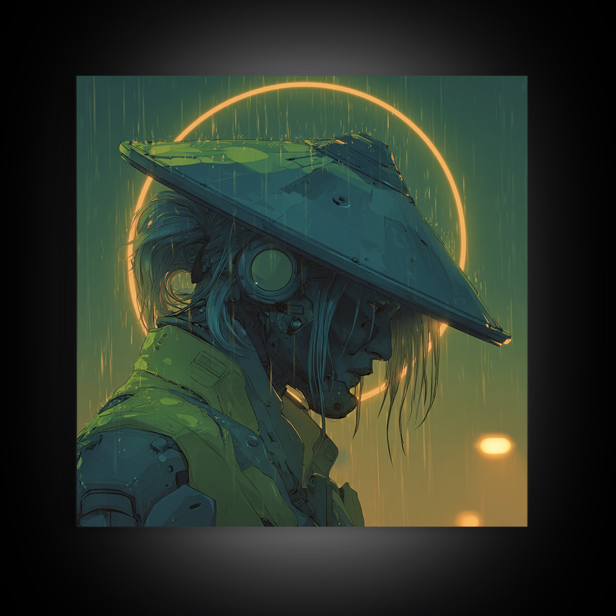 Neon Samurai Portrait Framed Canvas Print, Cyberpunk Art, Modern Decor, Living Room Decor, Fine Art, Neon, Poster, Wall Decor, CYB-1x1-1