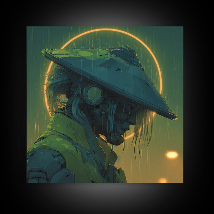 Neon Samurai Portrait Framed Canvas Print, Cyberpunk Art, Modern Decor, Living Room Decor, Fine Art, Neon, Poster, Wall Decor, CYB-1x1-1