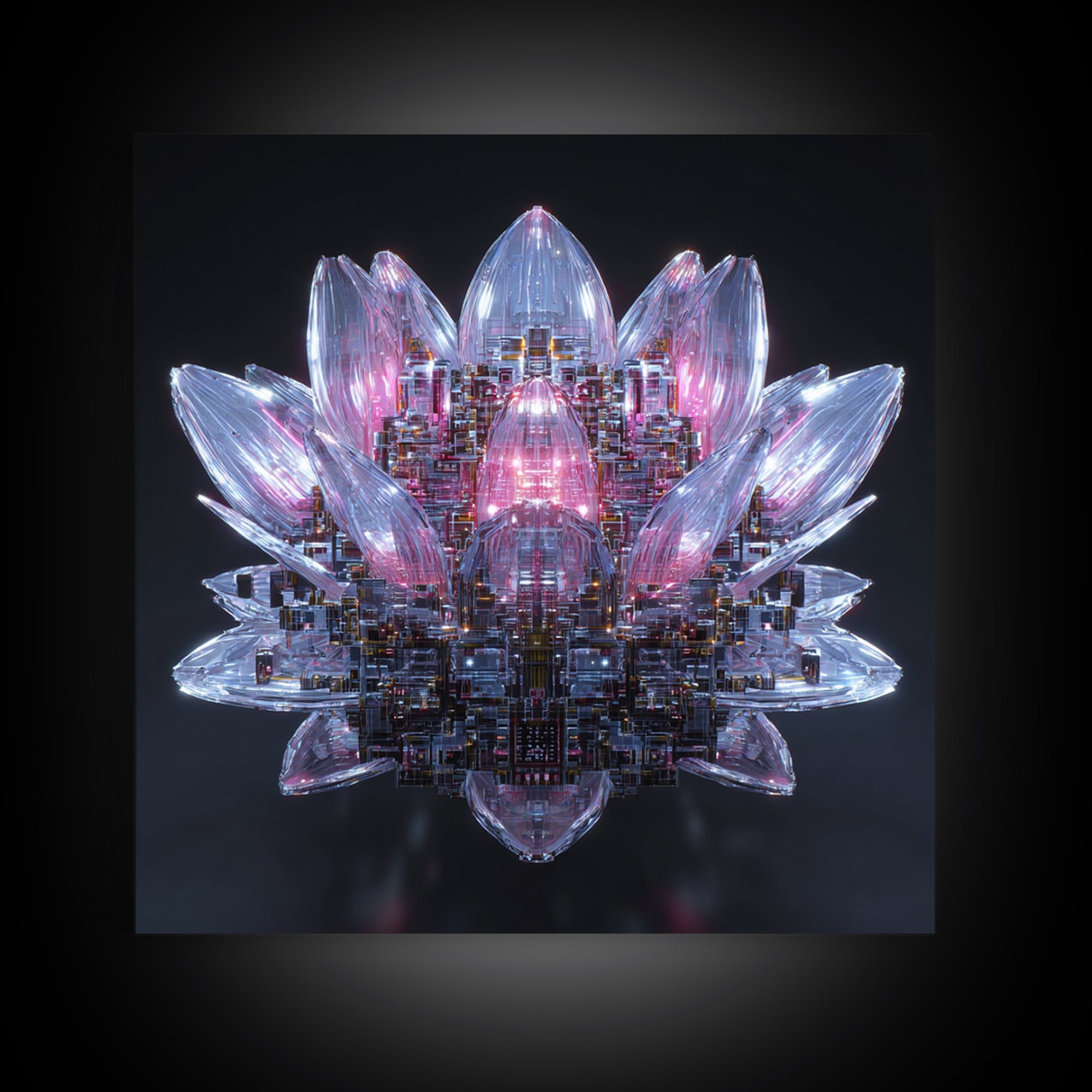 Electric Lotus Flower Canvas Print, Cyberpunk Art, Gallery Decor, Living Room Decor, Fine Art, Neon, Wall Art, Home Decor, CYB-1x1-17