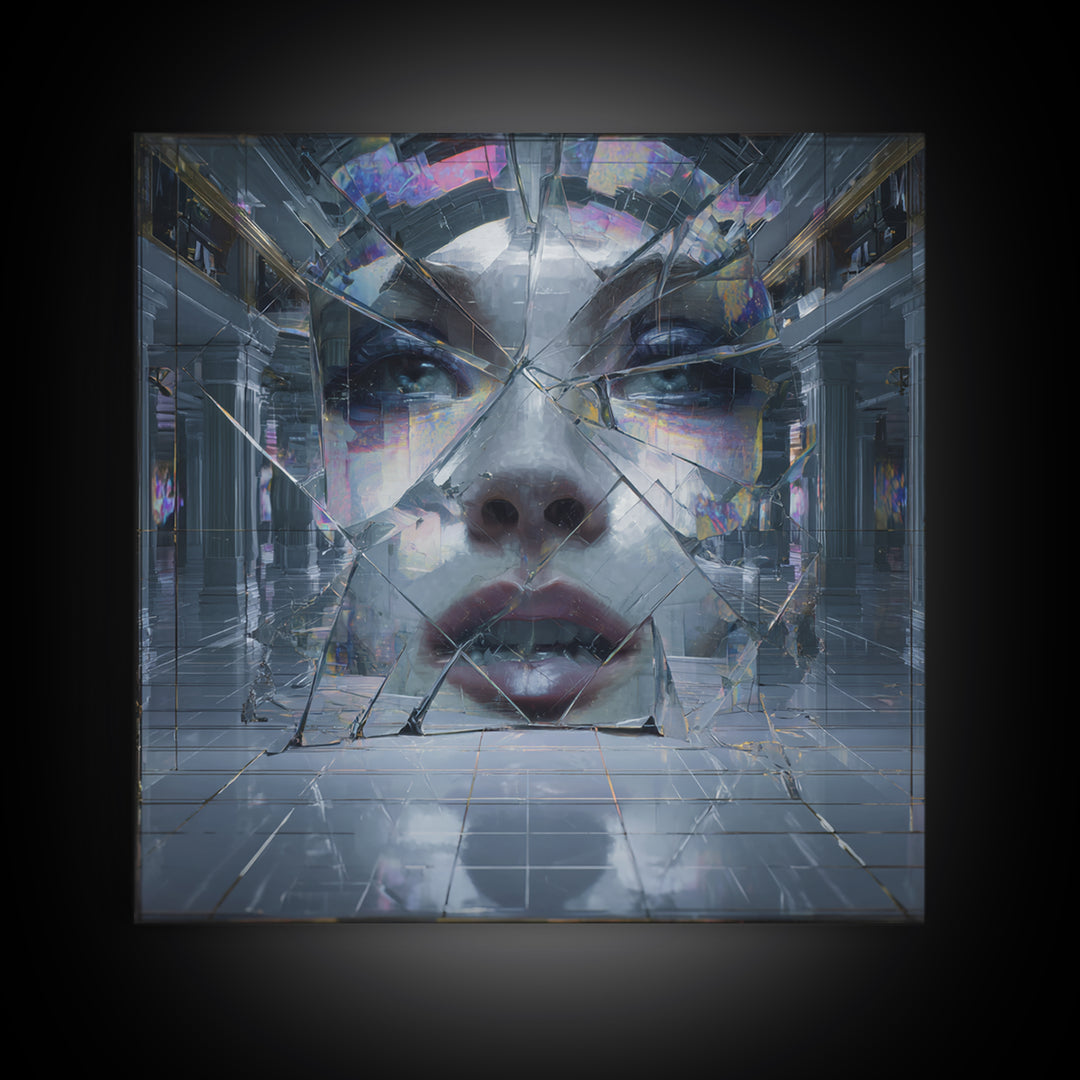Ai Mask Portrait Framed Canvas Print, Cyberpunk Art, Wall Decor, Living Room Decor, Fine Art, Neon, Japanese Art, Modern Art, CYB-1x1-48
