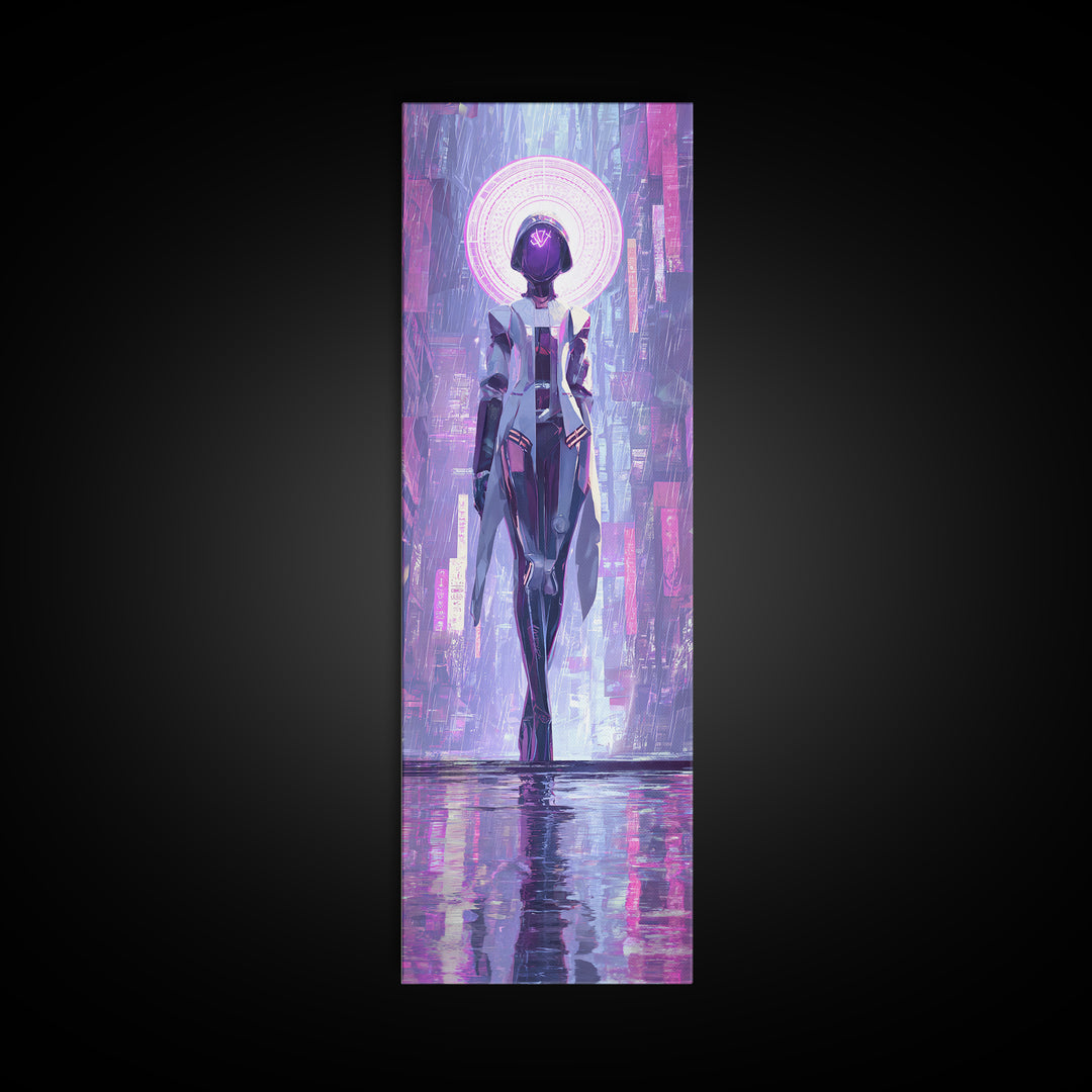 Masked Hacker Figure Canvas Print, Cyberpunk Art, Neutral Decor, Living Room Decor, Fine Art, Neon, Home Decor, Poster, CYB-1x3-18