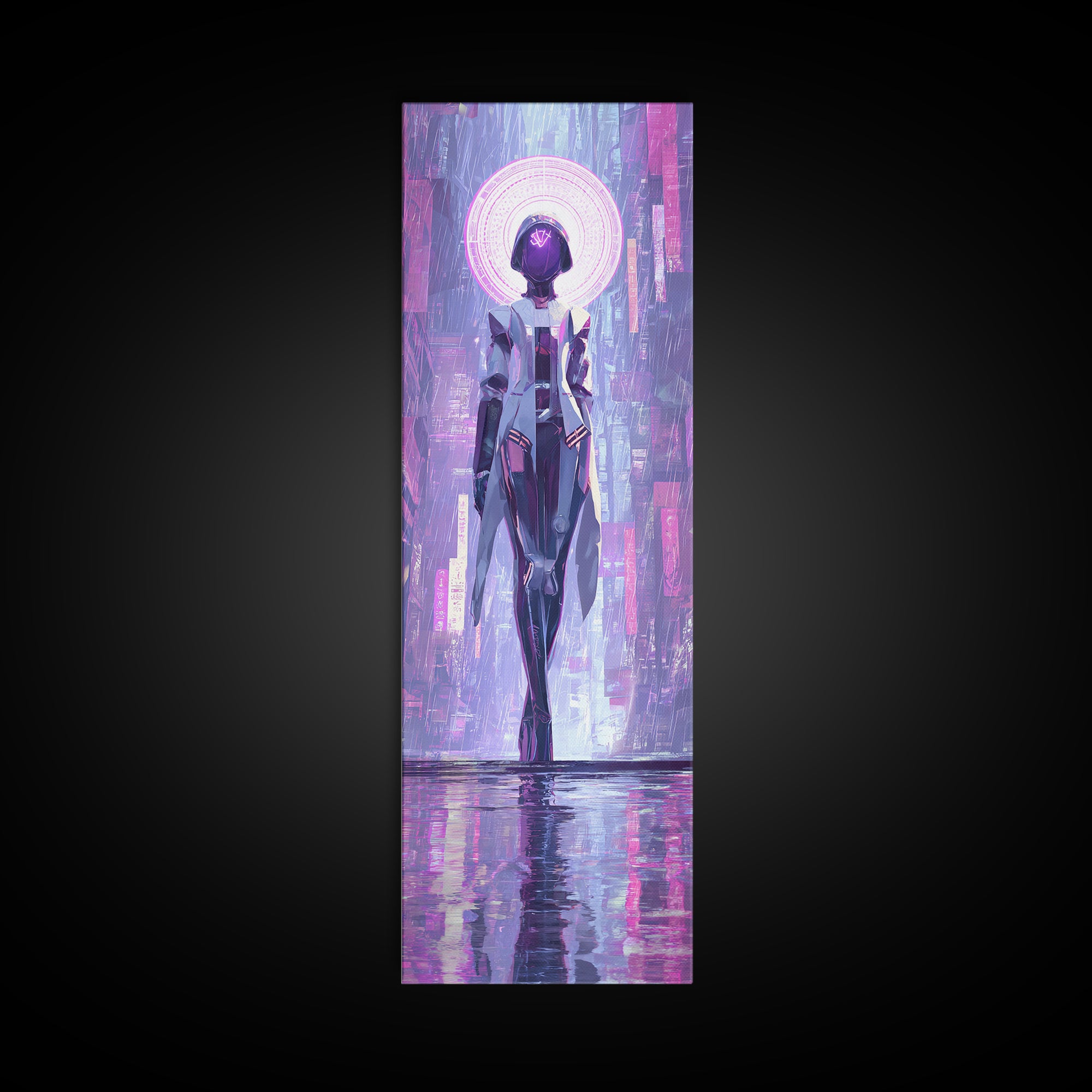 Masked Hacker Figure Canvas Print, Cyberpunk Art, Neutral Decor, Living Room Decor, Fine Art, Neon, Home Decor, Poster, CYB-1x3-18