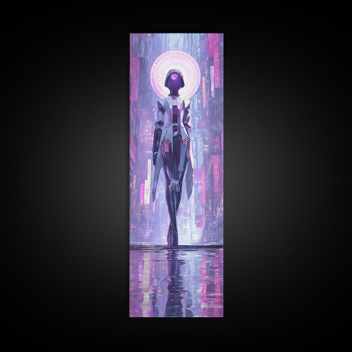 Masked Hacker Figure Canvas Print, Cyberpunk Art, Neutral Decor, Living Room Decor, Fine Art, Neon, Home Decor, Poster, CYB-1x3-18