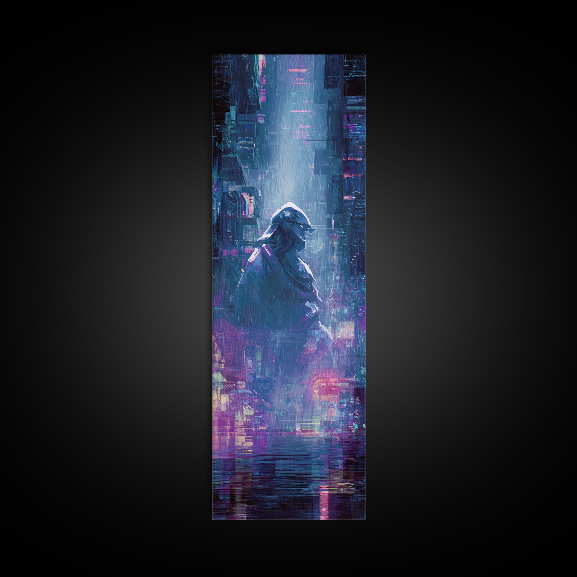 Neon Samurai Portrait Canvas Print, Cyberpunk Art, Minimalist Decor, Living Room Decor, Fine Art, Neon, Movie Posters, CYB-1x3-37