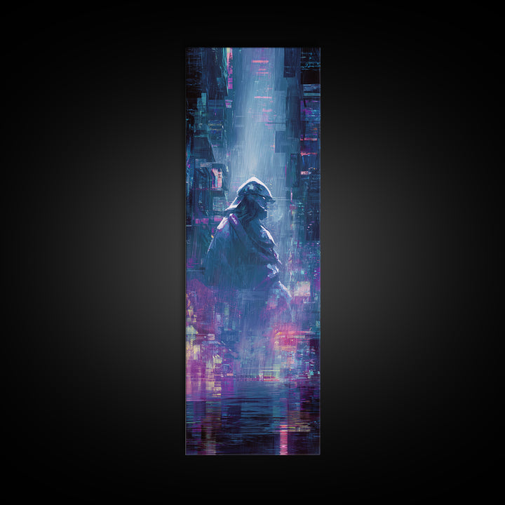 Neon Samurai Portrait Canvas Print, Cyberpunk Art, Minimalist Decor, Living Room Decor, Fine Art, Neon, Movie Posters, CYB-1x3-37