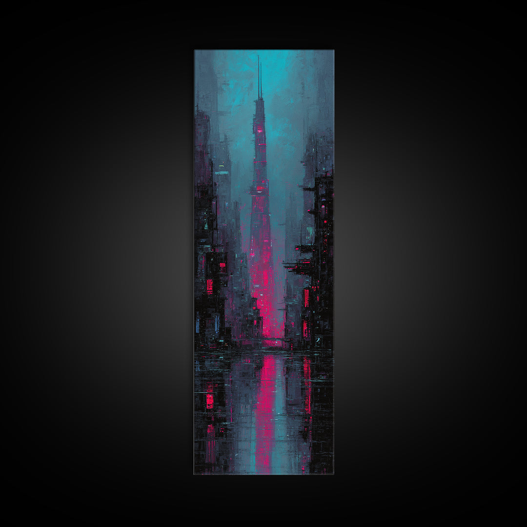 Neon Samurai Portrait Canvas Print, Cyberpunk Art, Gothic Decor, Living Room Decor, Oil Painting, Neon, Digital Art Print, CYB-1x3-85