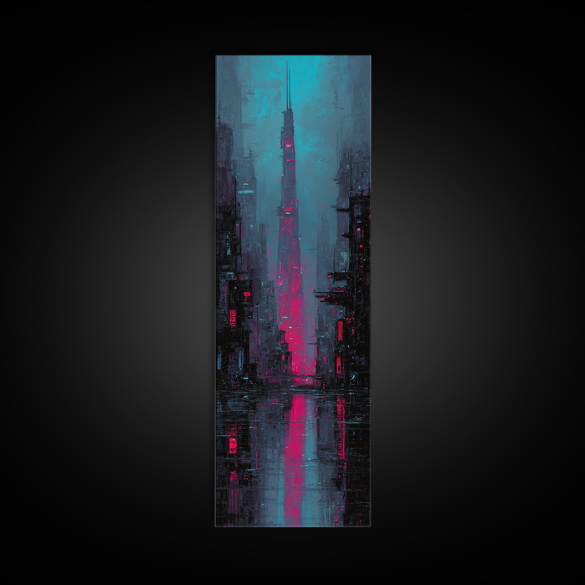 Neon Samurai Portrait Canvas Print, Cyberpunk Art, Gothic Decor, Living Room Decor, Oil Painting, Neon, Digital Art Print, CYB-1x3-85