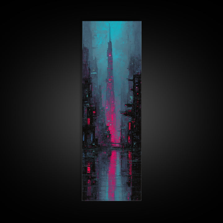 Neon Samurai Portrait Canvas Print, Cyberpunk Art, Gothic Decor, Living Room Decor, Oil Painting, Neon, Digital Art Print, CYB-1x3-85