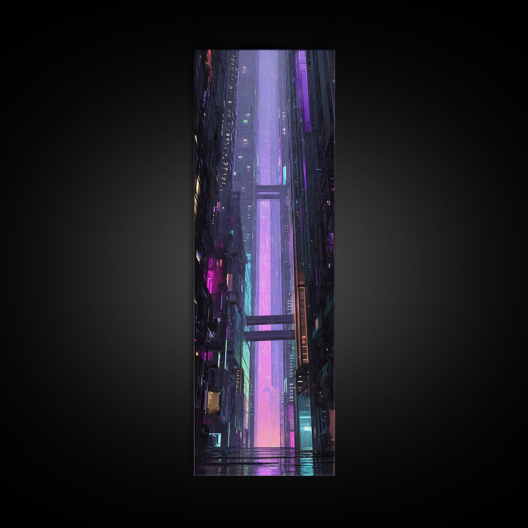 Retro Arcade Dystopia Canvas Print, Cyberpunk Art, Room Decor, Living Room Decor, Neon 394, Cyberpunk, Digital Wall Art, CYB-1x3-94