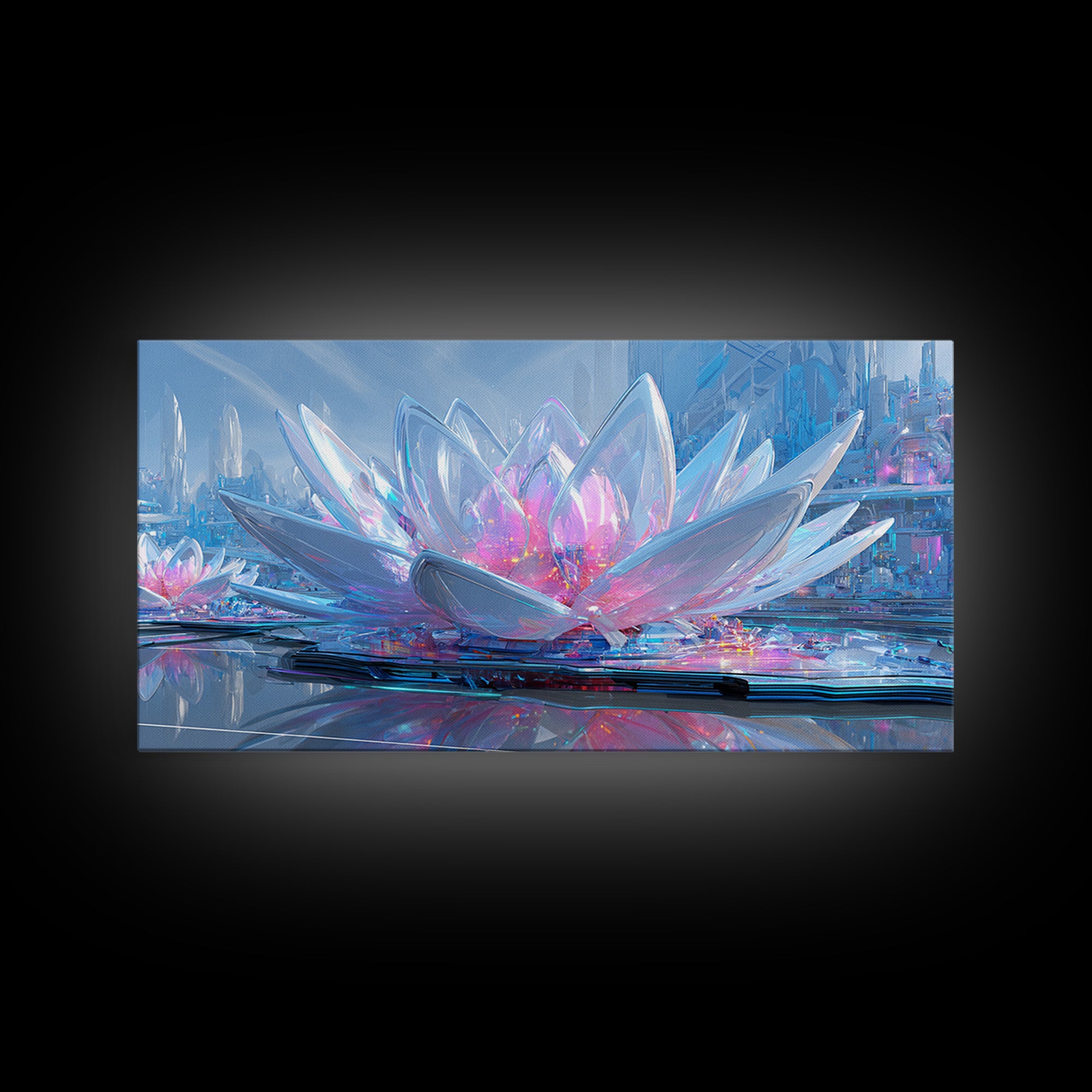 Electric Lotus Flower Canvas Print, Cyberpunk Art, Movie Posters, Living Room Decor, Fine Art, Neon, Cyberpunk Jacket, CYB-2x1-61