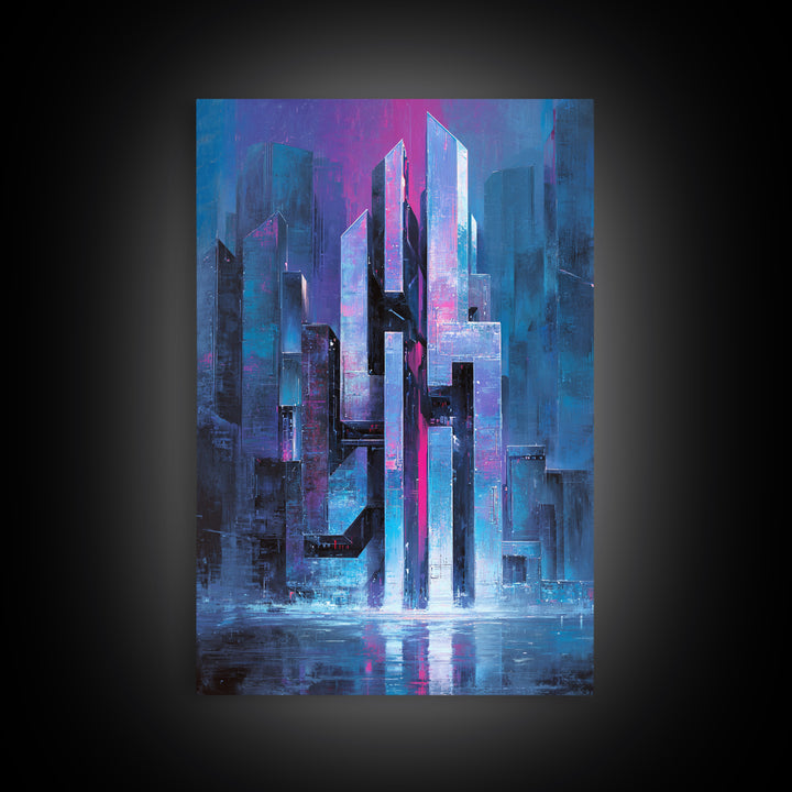 Glowing Kanji Shapes Canvas Print, Cyberpunk Art, Digital Wall Art, Living Room Decor, Abstract Art, Neon, Man Cave Decor, CYB-2x3-5