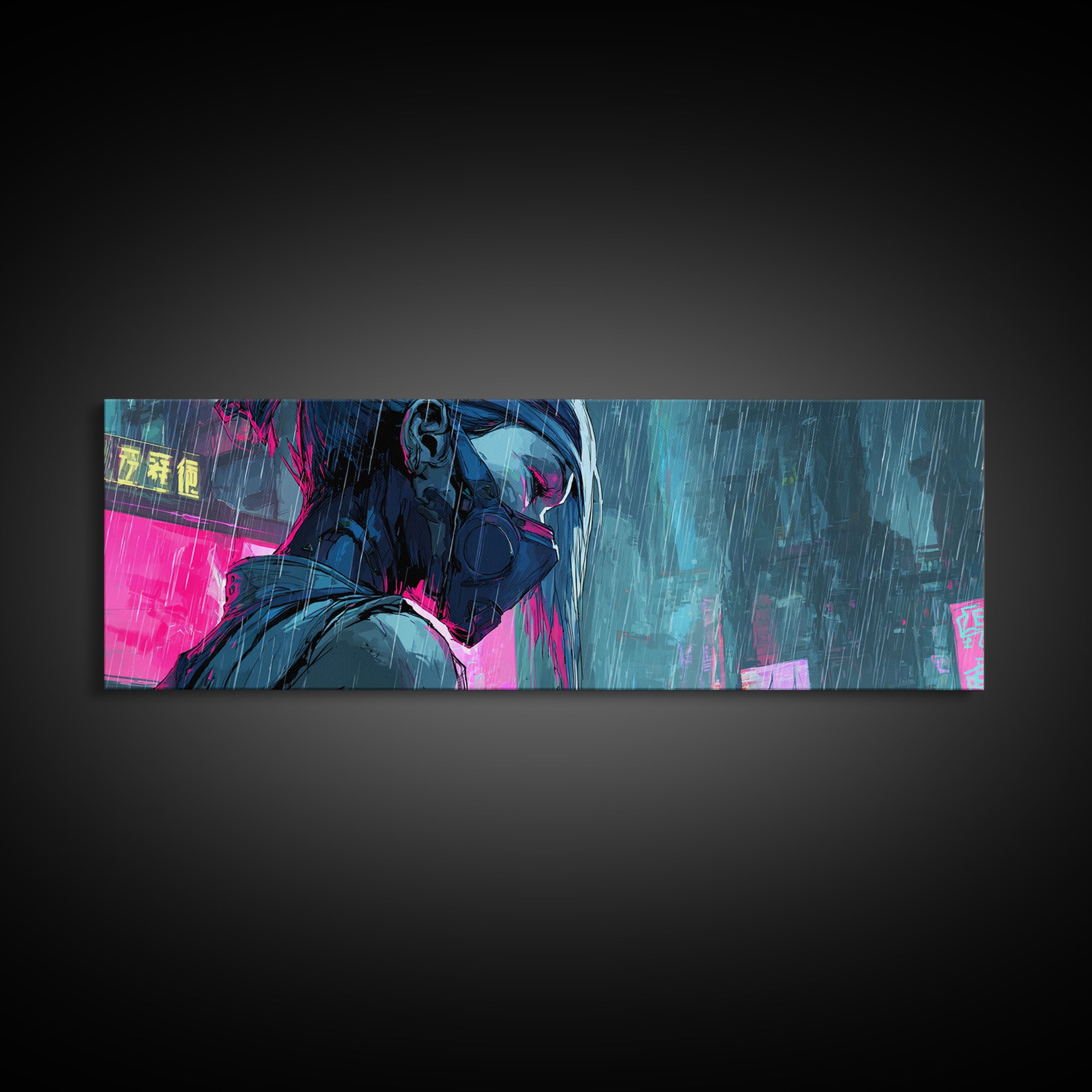 Neon Samurai Portrait Canvas Print, Cyberpunk Art, Modern Wall Decor, Living Room Decor, Fine Art, Neon, Contemporary Art, CYB-3x1-65