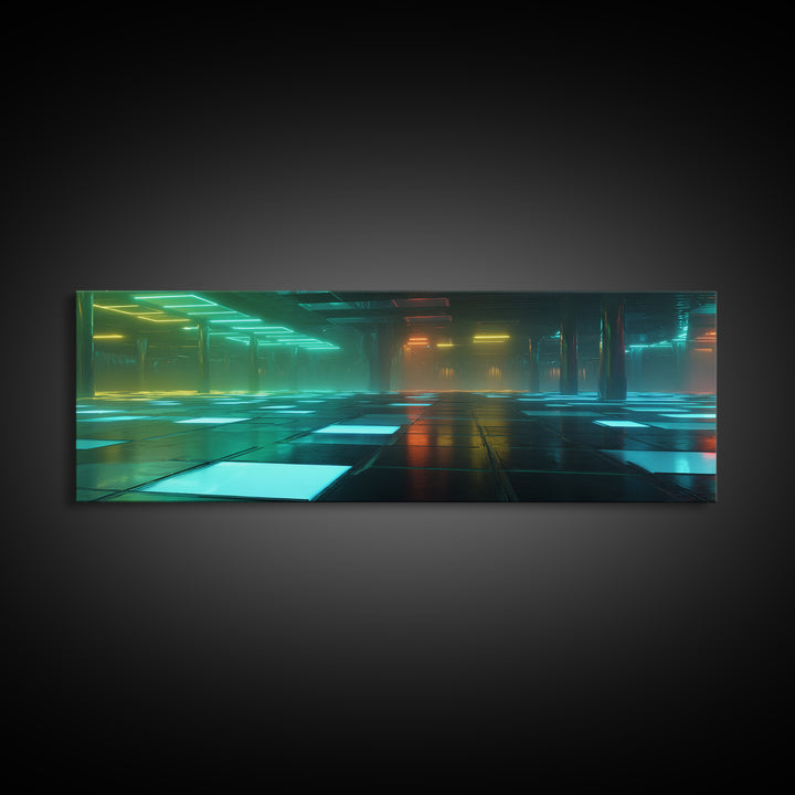 Retro Arcade Dystopia Canvas Print, Cyberpunk Art, Minimalist Poster, Living Room Decor, Fine Art, Neon, Textured Painting, CYB-3x1-98