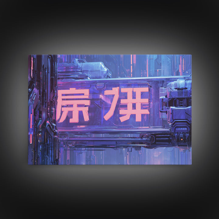 Glowing Kanji Shapes Canvas Print, Cyberpunk Art, Neutral Decor, Living Room Decor, Fine Art, Neon, Home Decor, Poster, CYB-3x2-49