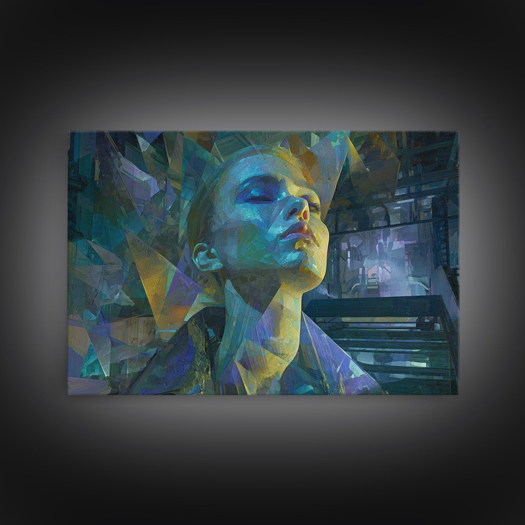 Ai Mask Portrait Canvas Print, Cyberpunk Art, Luxury Decor, Living Room Decor, Fine Art, Neon 576, Cyberpunk, CYB-3x2-76