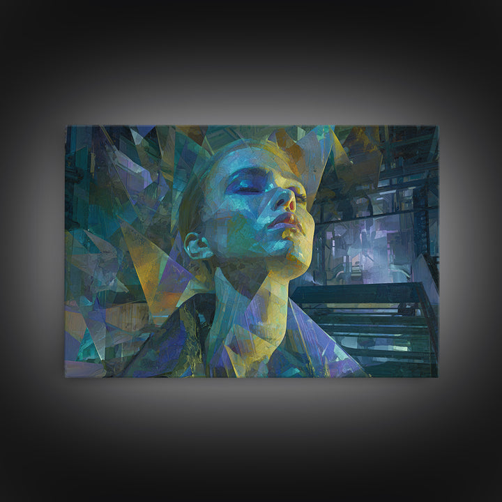 Ai Mask Portrait Canvas Print, Cyberpunk Art, Luxury Decor, Living Room Decor, Fine Art, Neon 576, Cyberpunk, CYB-3x2-76