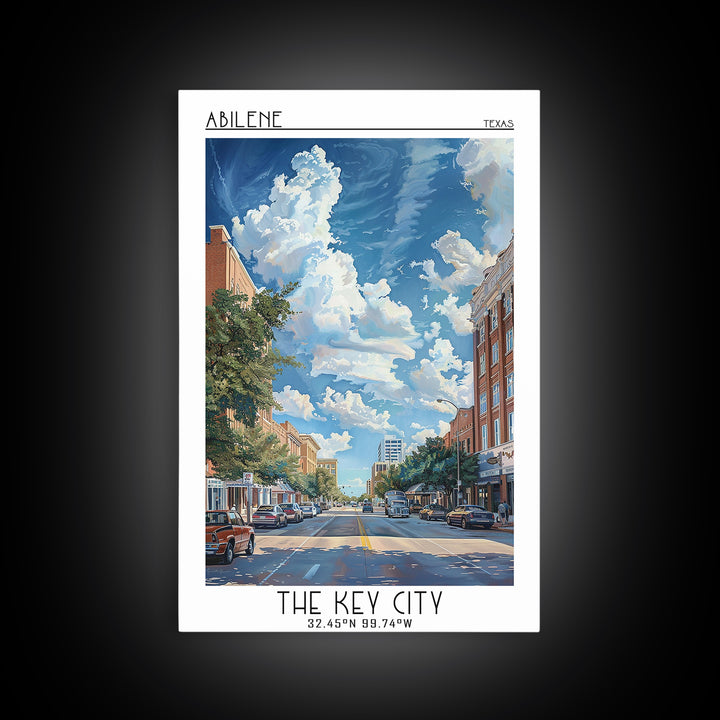 Abilene Travel Poster, Framed Canvas Print, Travel Wall Art, City Wall Art, City Travel Poster, Mid Century Wall Art, Travel Posters