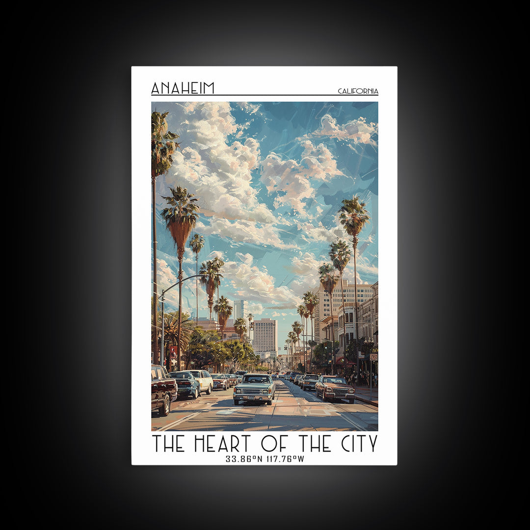 Anaheim Travel Poster, Framed Canvas Print, Travel Prints, Landscape Art, Vintage Travel Art, Minimalist Poster, Retro Travel Poster