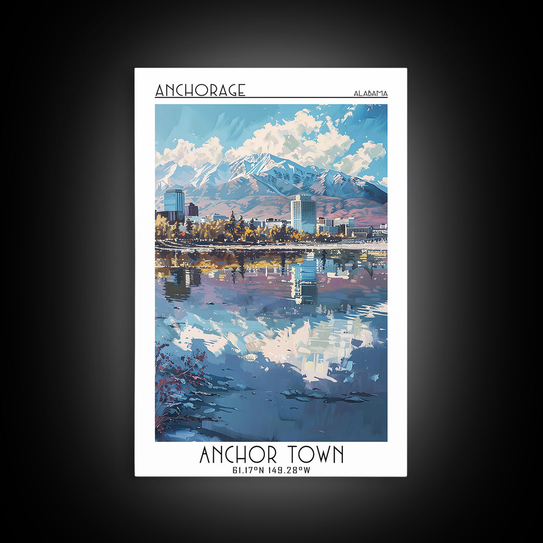 Anchorage Travel Poster, Canvas Print, Retro Wall Art, Travel Print, Wall Art, Watercolor Cityscape, Travel Art Print, Landscape Art