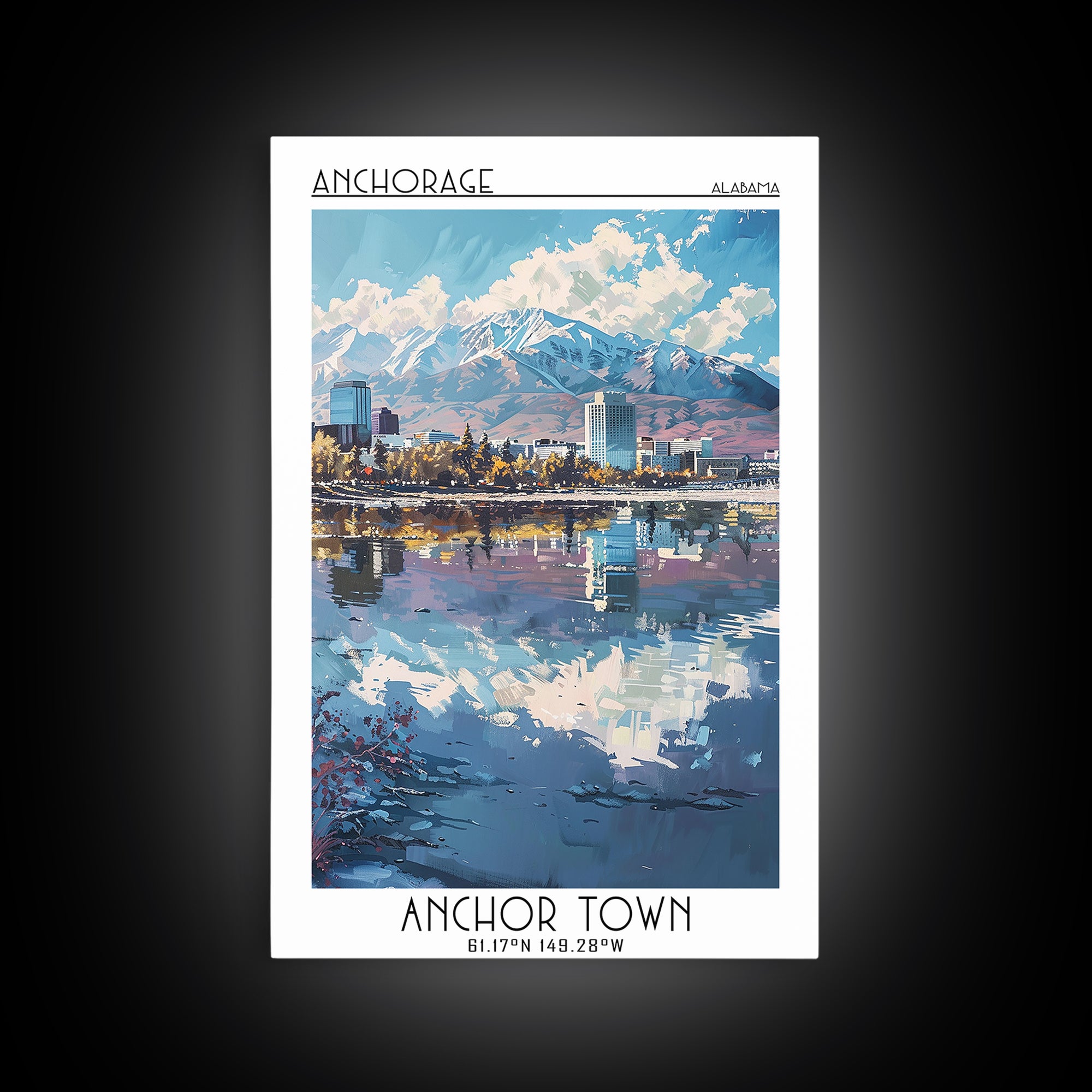 Anchorage Travel Poster, Canvas Print, Retro Wall Art, Travel Print, Wall Art, Watercolor Cityscape, Travel Art Print, Landscape Art