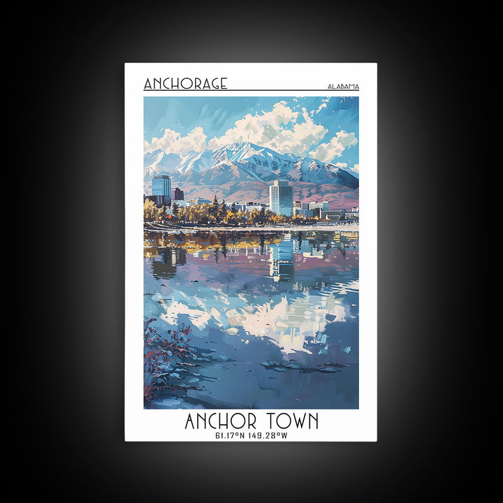 Anchorage Travel Poster, Canvas Print, Retro Wall Art, Travel Print, Wall Art, Watercolor Cityscape, Travel Art Print, Landscape Art