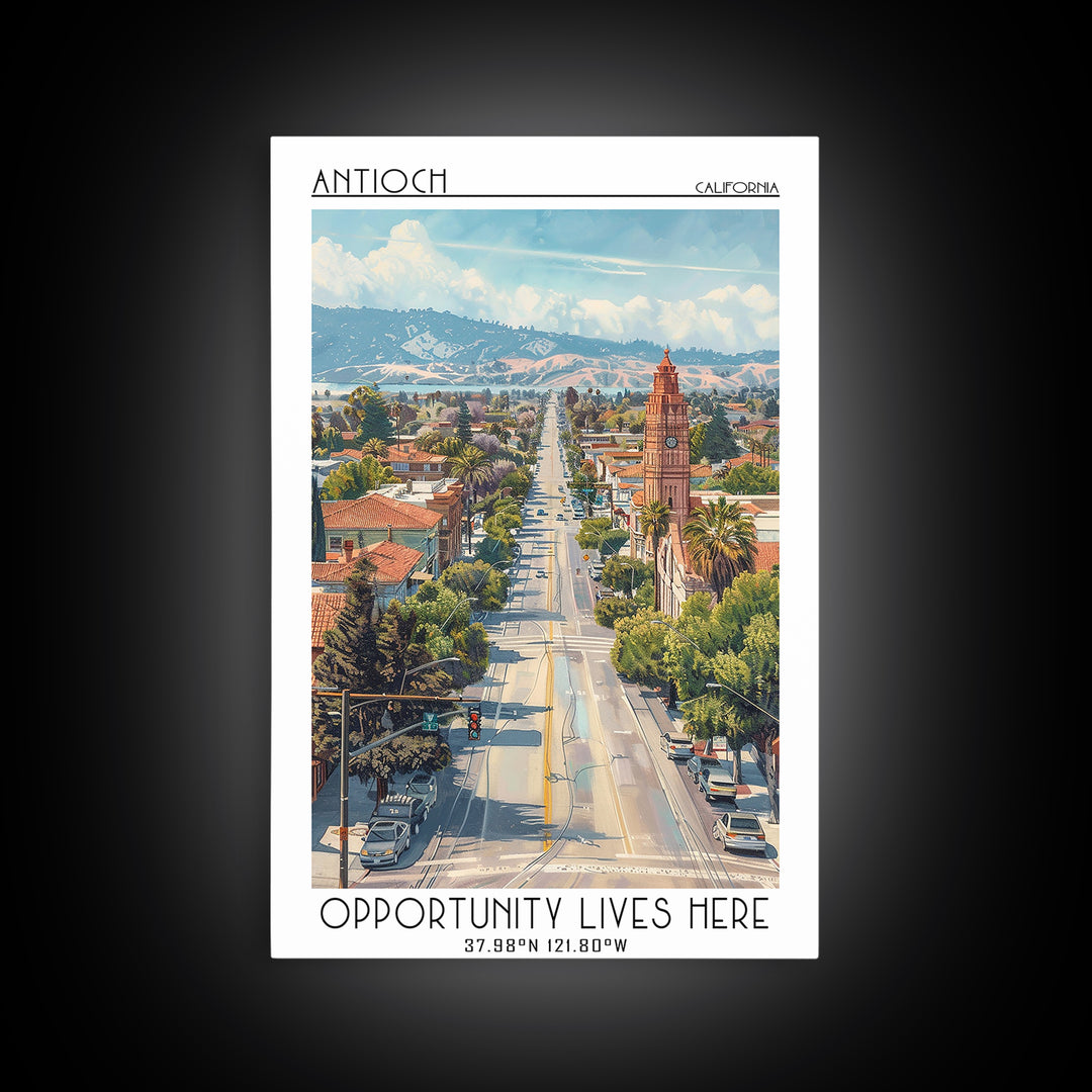 Antioch California Travel Poster, Framed Canvas Print, Travel Art Print, Modern Wall Decor, Landscape Art, City Art Print, Art Print