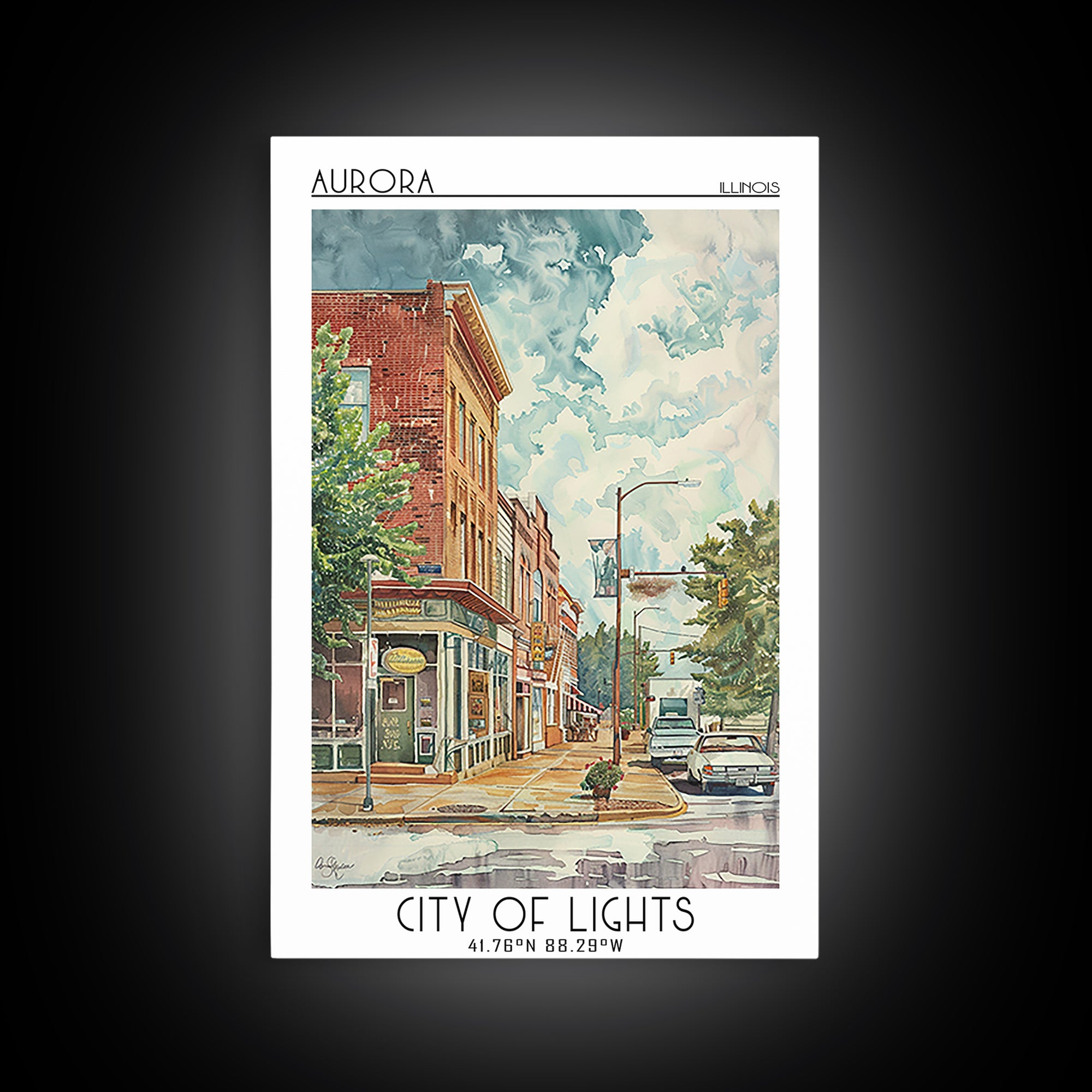Aurora Illinois Travel Poster, Framed Canvas Print, City Art Print, Travel Wall Art, Travel Print, Minimalist Poster, Travel Posters