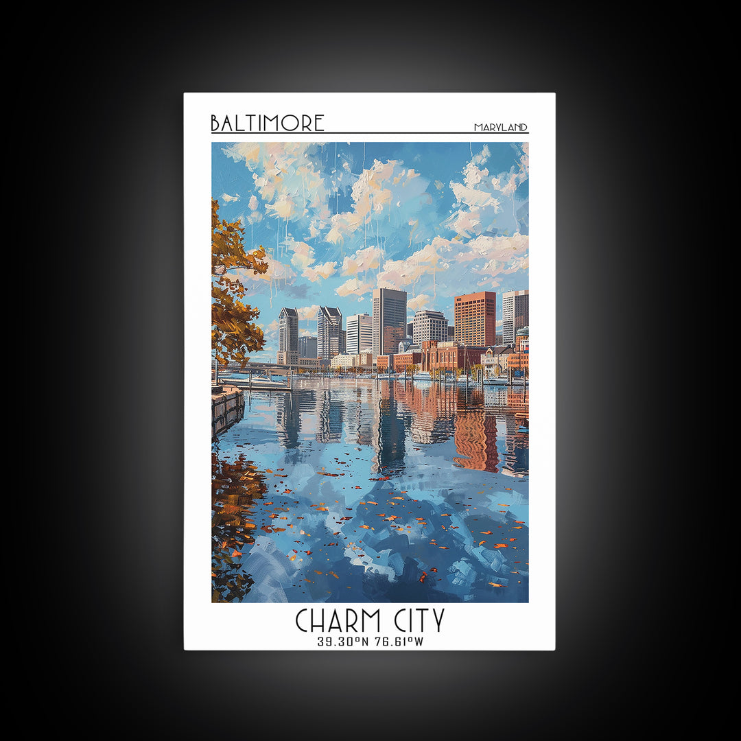 Baltimore Travel Poster, Framed Canvas Print, Travel Art Print, Modern Wall Decor, Retro Wall Art, Landscape Art, City Travel Poster