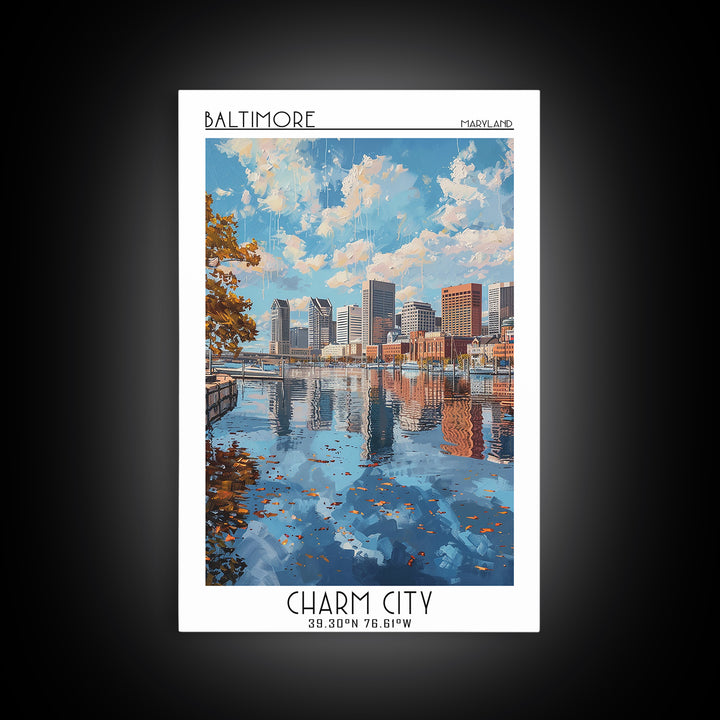 Baltimore Travel Poster, Framed Canvas Print, Travel Art Print, Modern Wall Decor, Retro Wall Art, Landscape Art, City Travel Poster