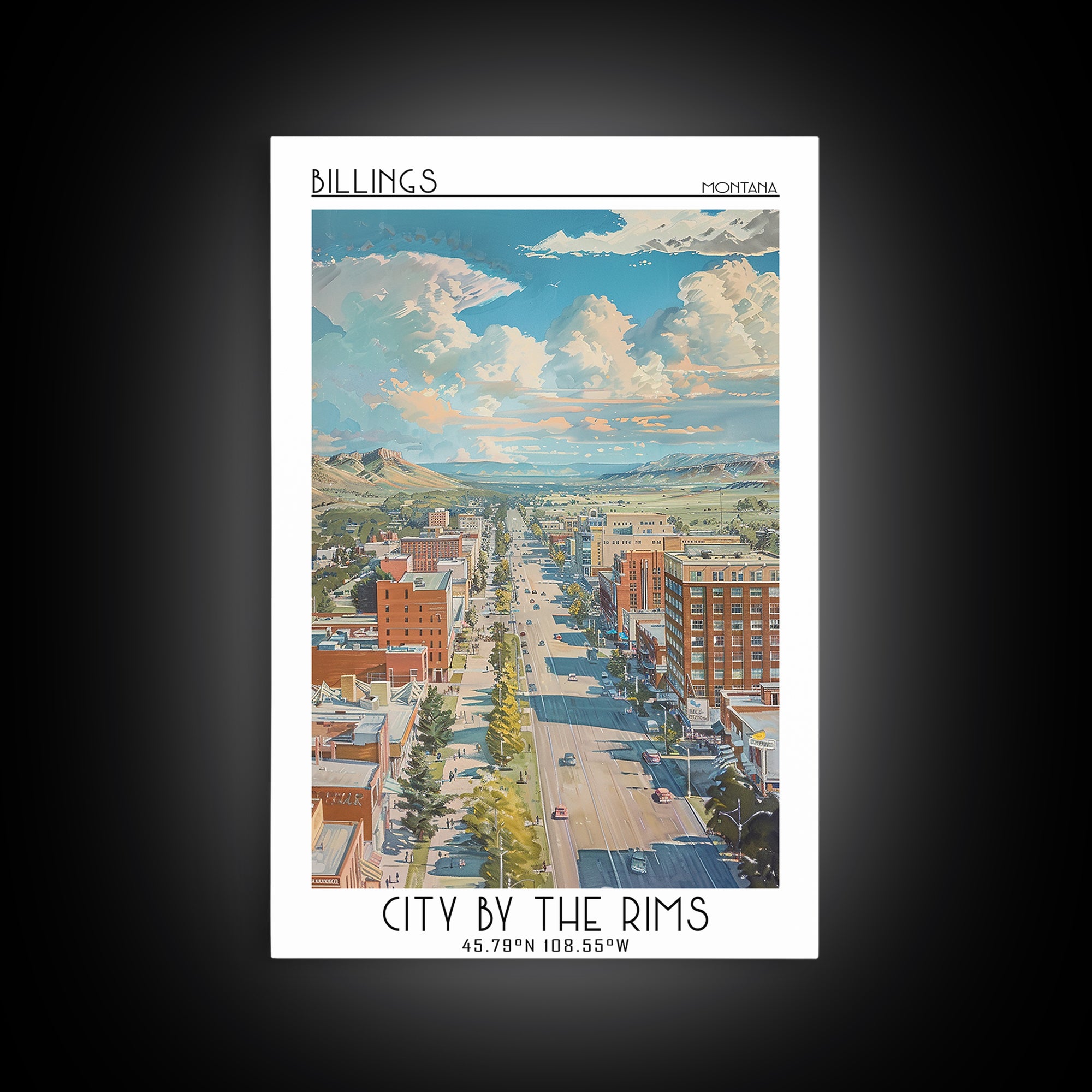 Billings Travel Poster, Framed Canvas Print, Travel Prints, Landscape Art, Wall Art, Travel Print, Minimalist Poster, Vintage Travel
