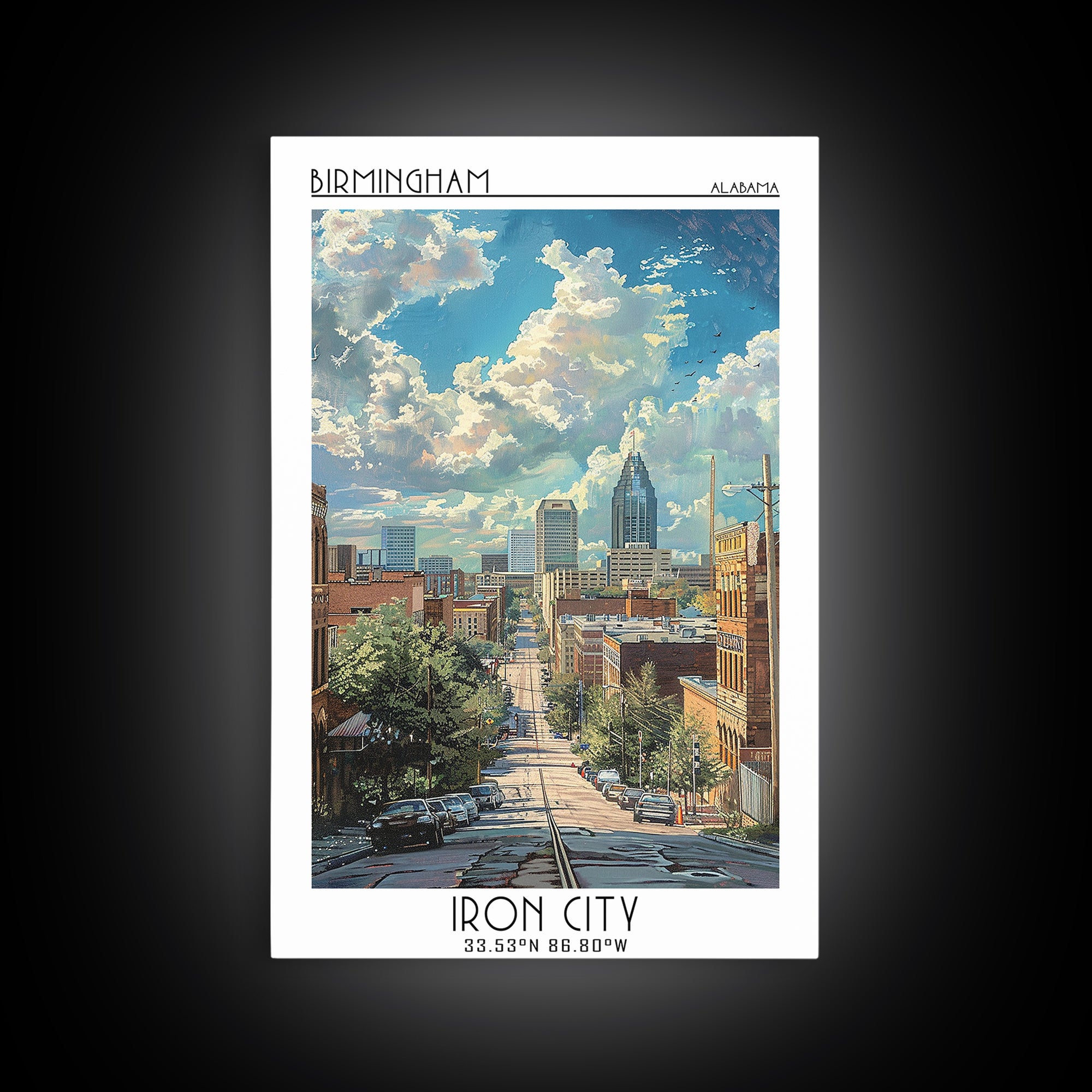 Birmingham Travel Poster, Framed Canvas Print, Retro Travel Poster, City Wall Art, Gallery Wall Set, Minimalist Poster, Travel Print